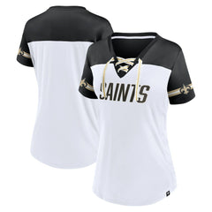 Women's Dueling Slant V-Neck Lace-Up T-Shirt - New Orleans Saints