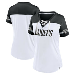 Women's Dueling Slant V-Neck Lace-Up T-Shirt - Las Vegas Raiders