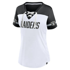 Women's Dueling Slant V-Neck Lace-Up T-Shirt - Las Vegas Raiders