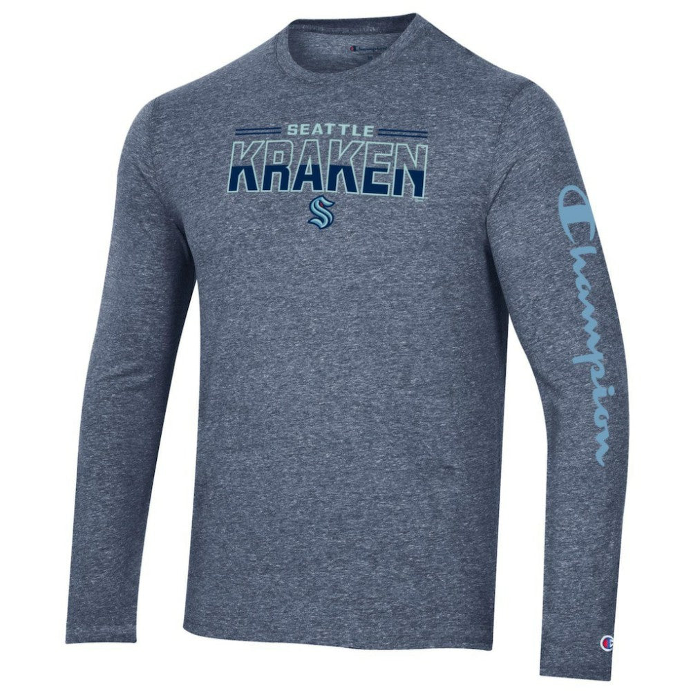 NHL Heather Navy Seattle Kraken Champion Tri-Blend Long Sleeve T-Shirt