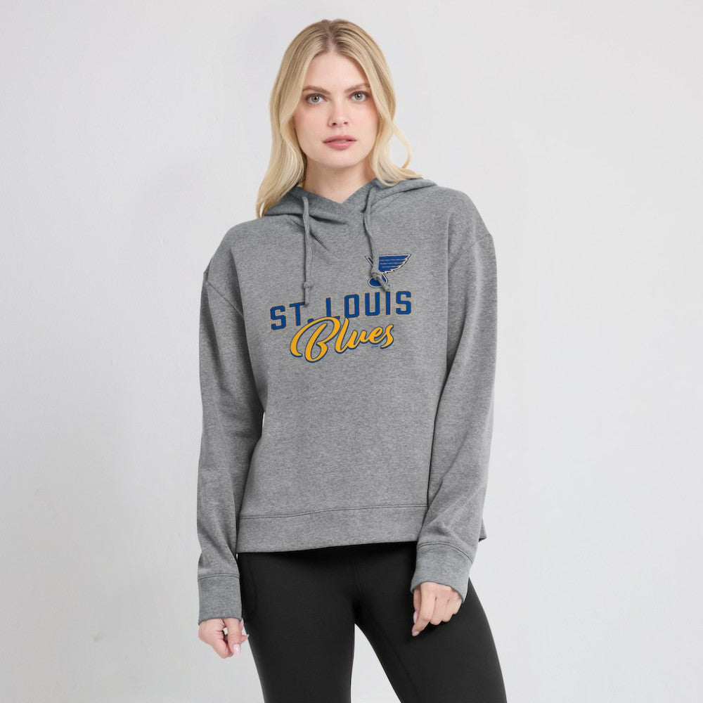 NHL Heather Gray St. Louis Blues Fanatics Women's Script Favorite Pullover Hoodie