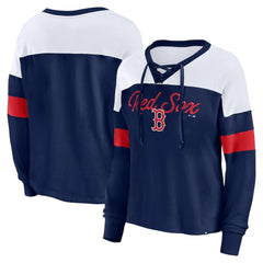 MLB Boston Red Sox Fanatics Women's Even Match Lace-Up Long Sleeve V-Neck T-Shirt