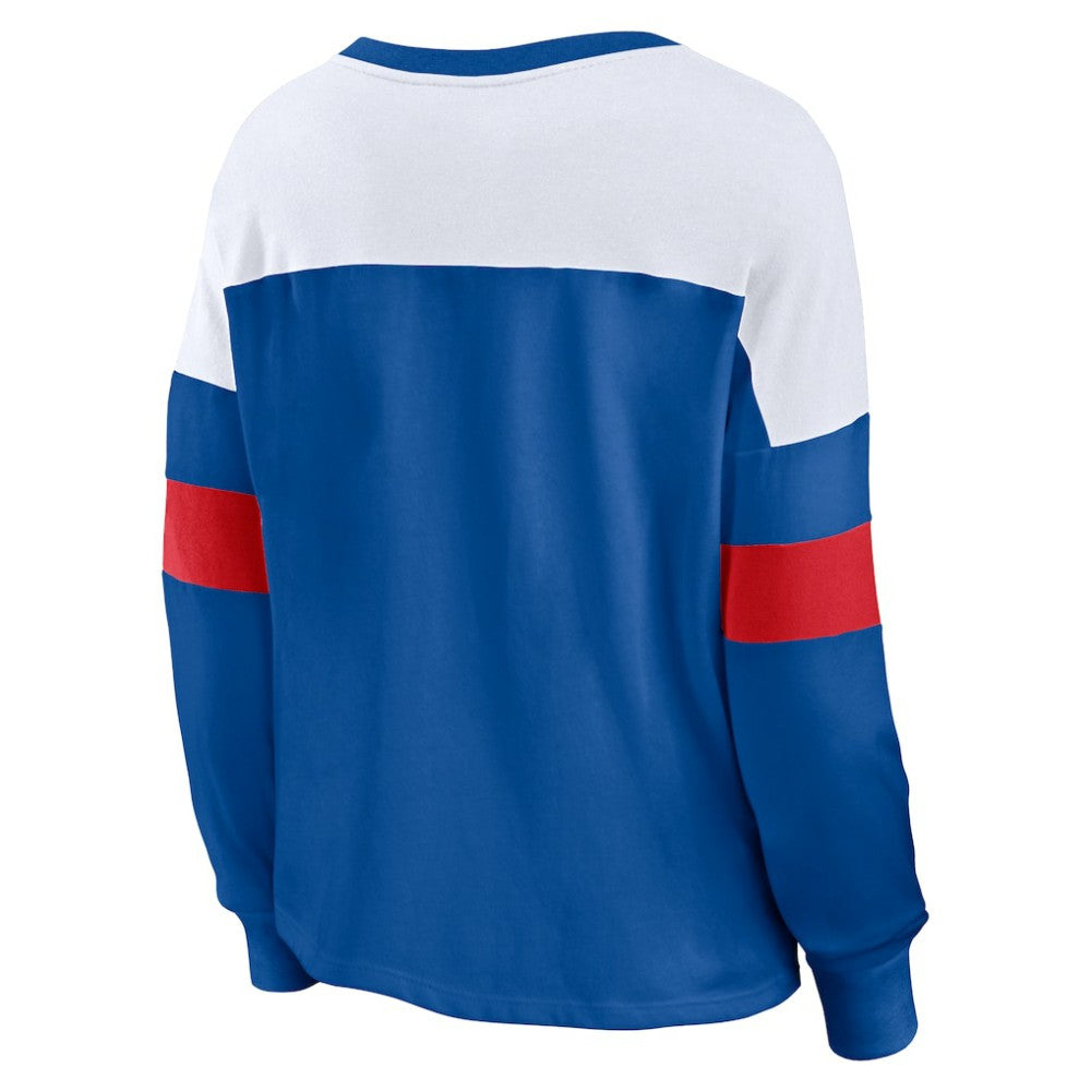 MLB Chicago Cubs Fanatics Women's Even Match Lace-Up Long Sleeve V-Neck T-Shirt