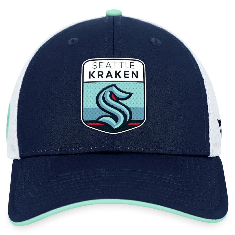 NHL Deep Sea Blue Seattle Kraken Fanatics 2023 NHL Draft On Stage Trucker Adjustable Hat