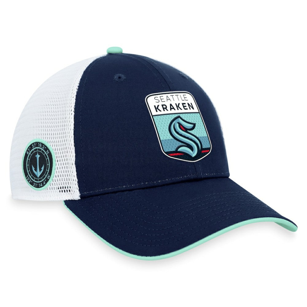 NHL Deep Sea Blue Seattle Kraken Fanatics 2023 NHL Draft On Stage Trucker Adjustable Hat