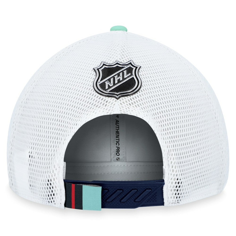 NHL Deep Sea Blue Seattle Kraken Fanatics 2023 NHL Draft On Stage Trucker Adjustable Hat