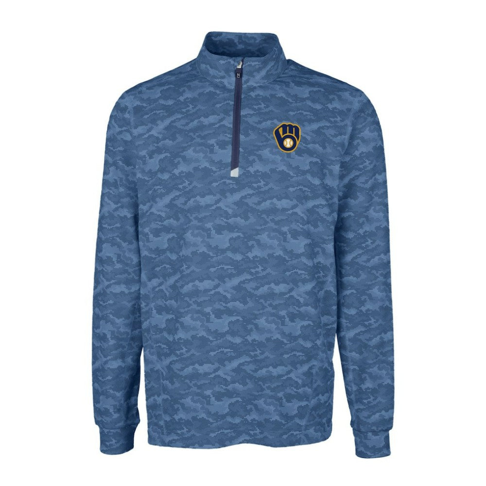 MLB Milwaukee Brewers Cutter & Buck Big & Tall Traverse Camo Print Stretch Quarter-Zip Pullover Top