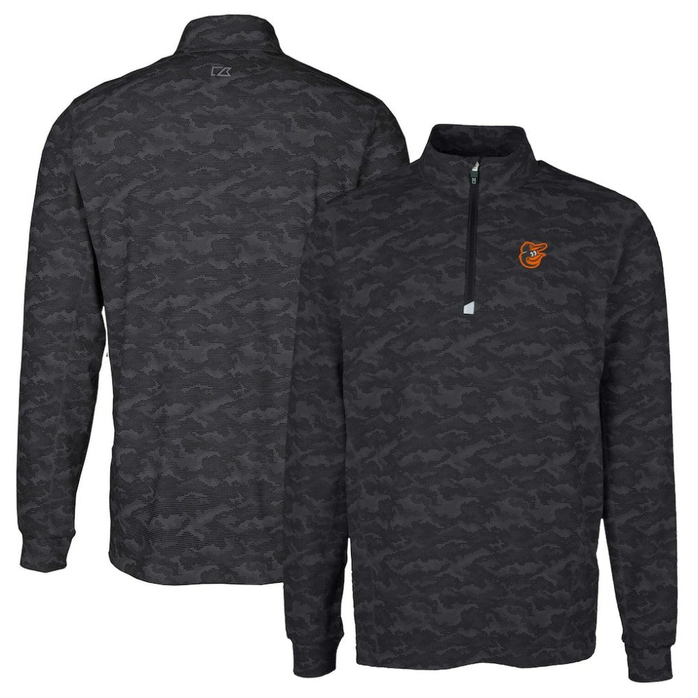 MLB Baltimore Orioles Cutter & Buck Traverse Camo Print Stretch Quarter-Zip Pullover Top