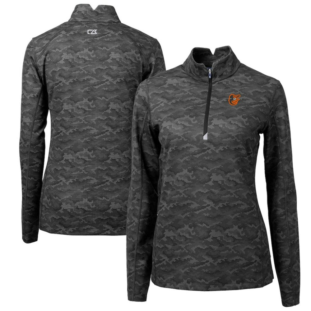 MLB Baltimore Orioles Cutter & Buck Women's Traverse Camo Print Stretch Quarter-Zip Pullover Top
