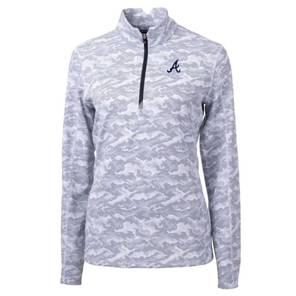 MLB Atlanta Braves Cutter & Buck Women's Traverse Camo Print Stretch Quarter-Zip Pullover Top