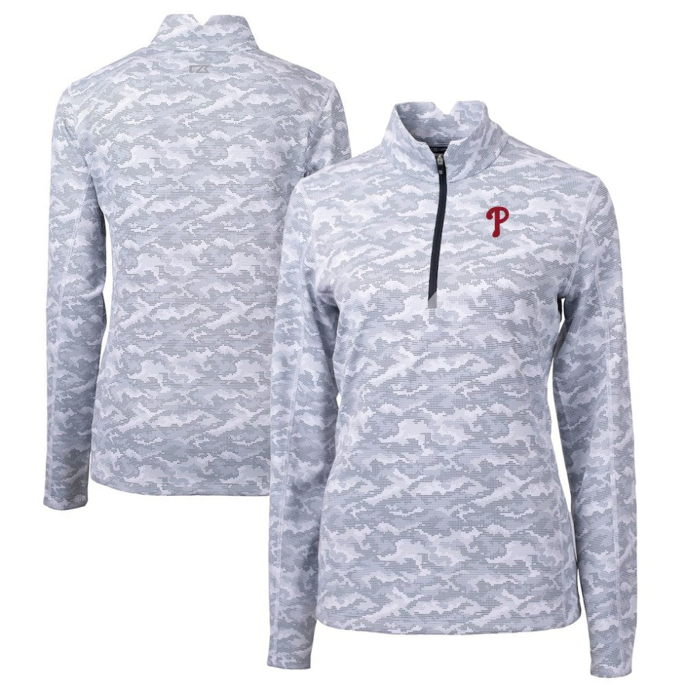 MLB Philadelphia Phillies Cutter & Buck Women's Traverse Camo Print Stretch Quarter-Zip Pullover Top