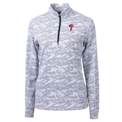 MLB Philadelphia Phillies Cutter & Buck Women's Traverse Camo Print Stretch Quarter-Zip Pullover Top