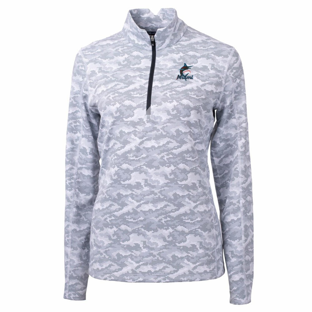 MLB Miami Marlins Cutter & Buck Women's Traverse Camo Print Stretch Quarter-Zip Pullover Top