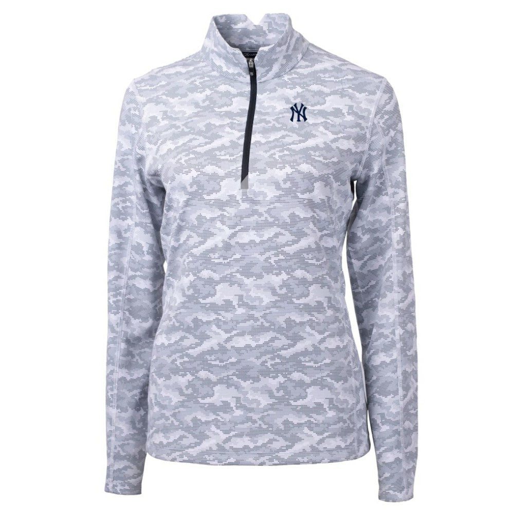 MLB New York Yankees Cutter & Buck Women's Traverse Camo Print Stretch Quarter-Zip Pullover Top