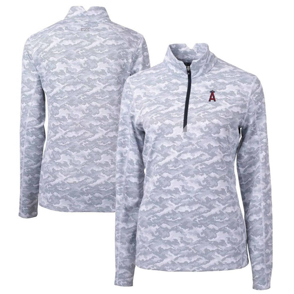 MLB Los Angeles Angels Cutter & Buck Women's Traverse Camo Print Stretch Quarter-Zip Pullover Top