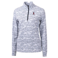 MLB Los Angeles Angels Cutter & Buck Women's Traverse Camo Print Stretch Quarter-Zip Pullover Top