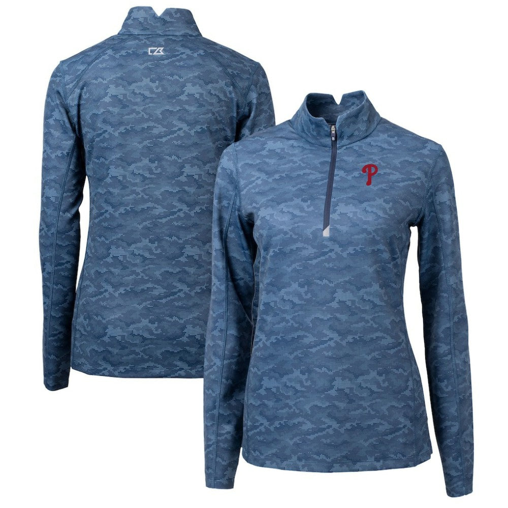 MLB Philadelphia Phillies Cutter & Buck Women's Traverse Camo Print Stretch Quarter-Zip Pullover Top