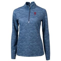 MLB Philadelphia Phillies Cutter & Buck Women's Traverse Camo Print Stretch Quarter-Zip Pullover Top