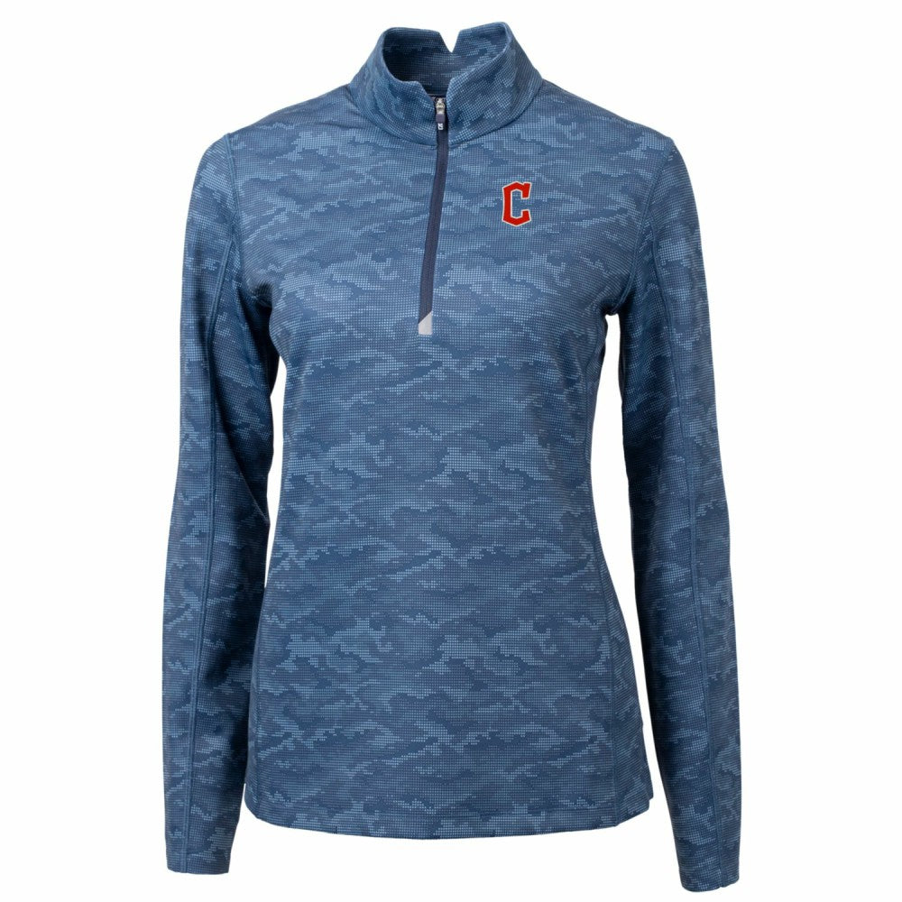 MLB Cleveland Guardians Cutter & Buck Women's Traverse Camo Print Stretch Quarter-Zip Pullover Top