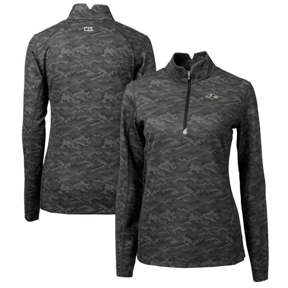 Cutter & Buck Women's Traverse Camo Print Stretch Quarter-Zip Pullover Top - Baltimore Ravens