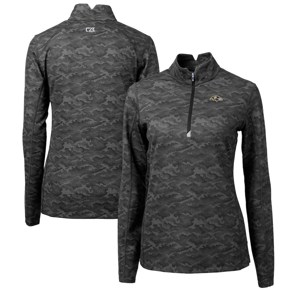 Cutter & Buck Women's Traverse Camo Print Stretch Quarter-Zip Pullover Top - Baltimore Ravens