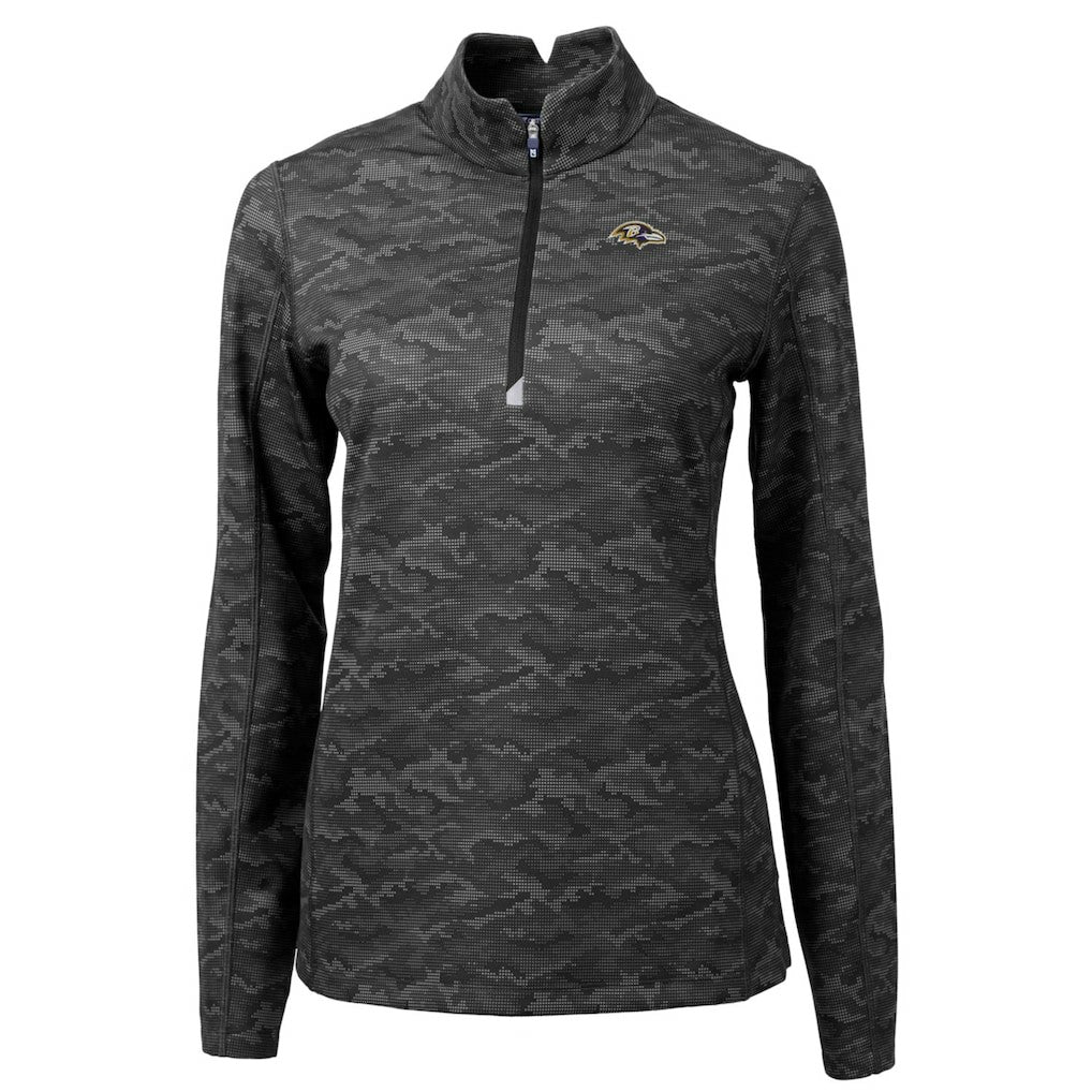 Cutter & Buck Women's Traverse Camo Print Stretch Quarter-Zip Pullover Top - Baltimore Ravens