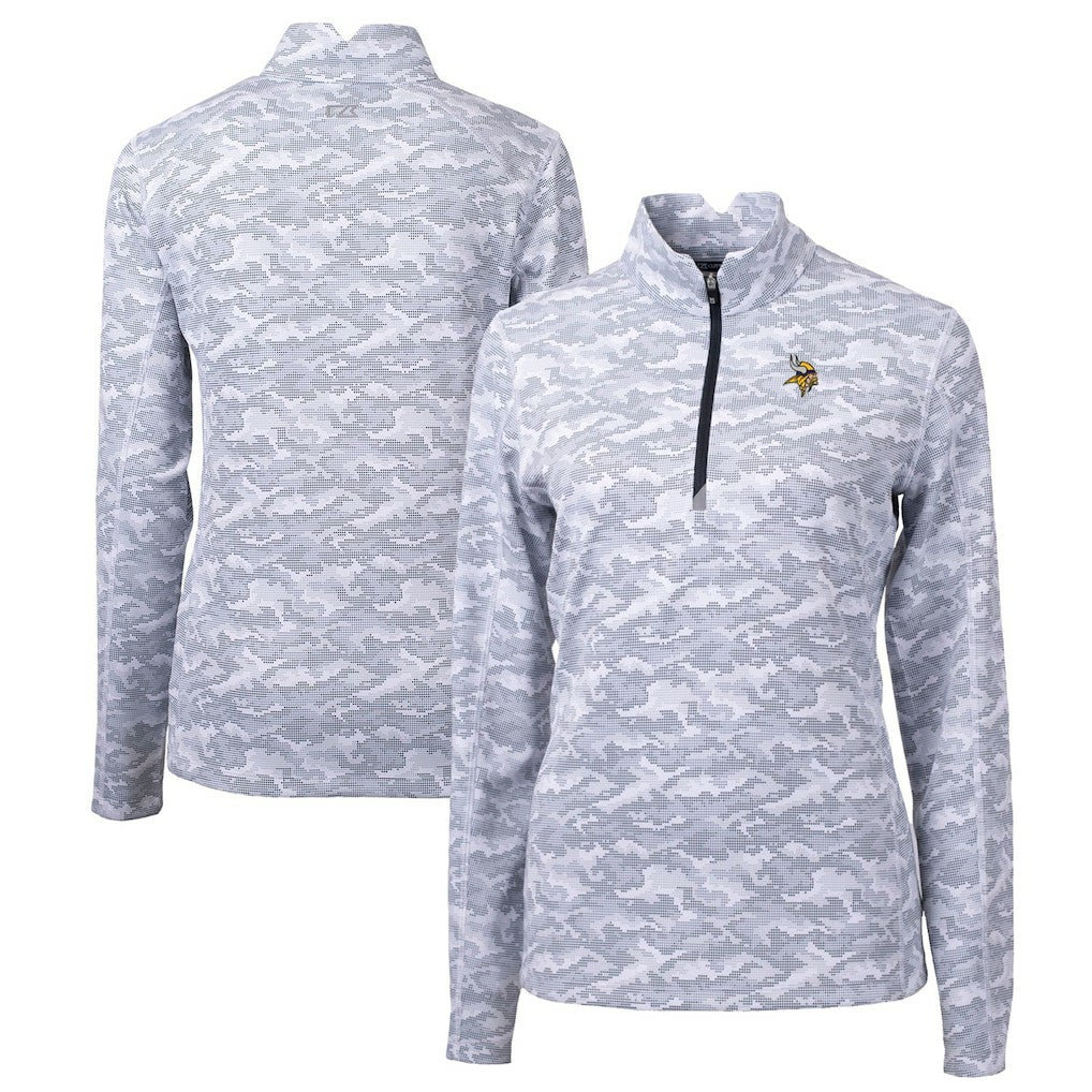 Cutter & Buck Women's Traverse Camo Print Stretch Quarter-Zip Pullover Top - Minnesota Vikings