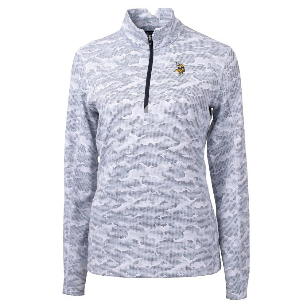 Cutter & Buck Women's Traverse Camo Print Stretch Quarter-Zip Pullover Top - Minnesota Vikings