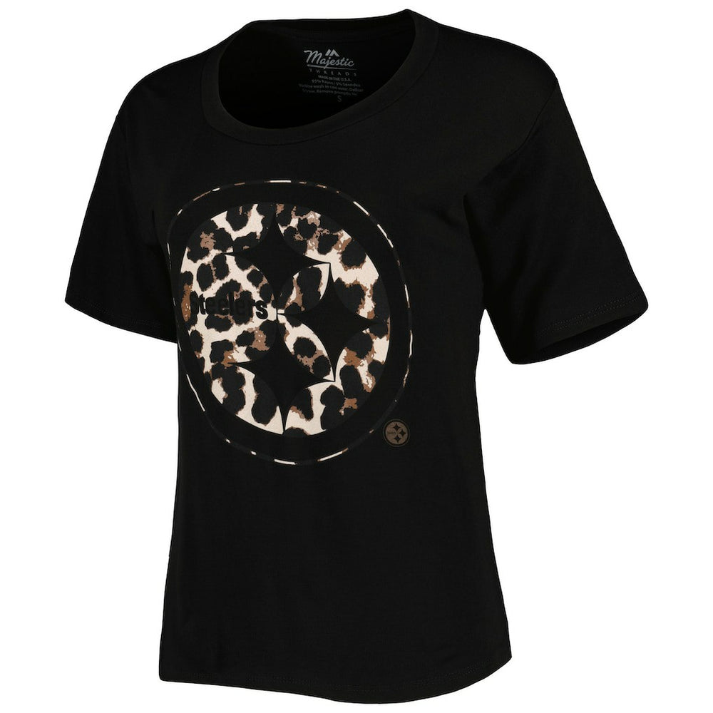T.J. Watt  Majestic Threads Women's Leopard Player Name & Number T-Shirt - Pittsburgh Steelers