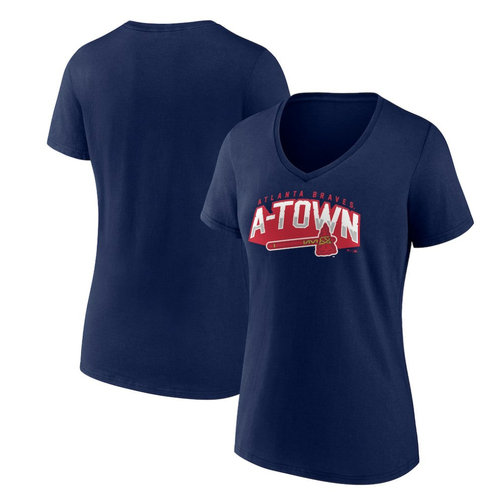 MLB Atlanta Braves Women's Paint the Black V-Neck T-Shirt