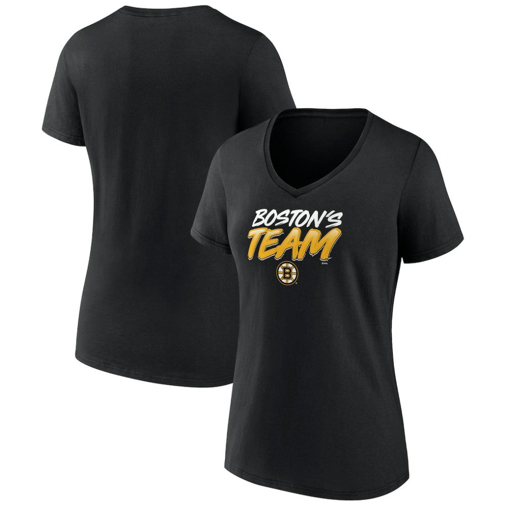 NHL Black Boston Bruins Women's Active Edge V-Neck T-Shirt