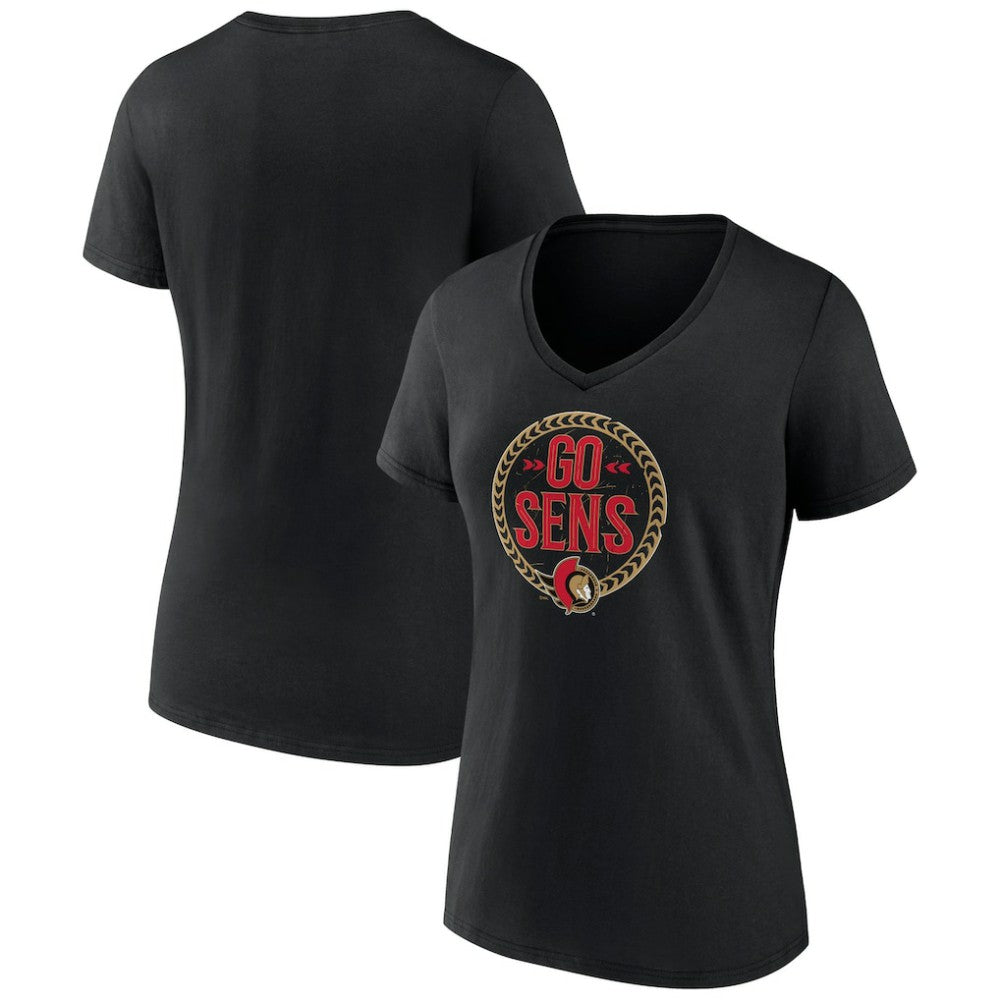 NHL Black Ottawa Senators Women's Active Edge V-Neck T-Shirt
