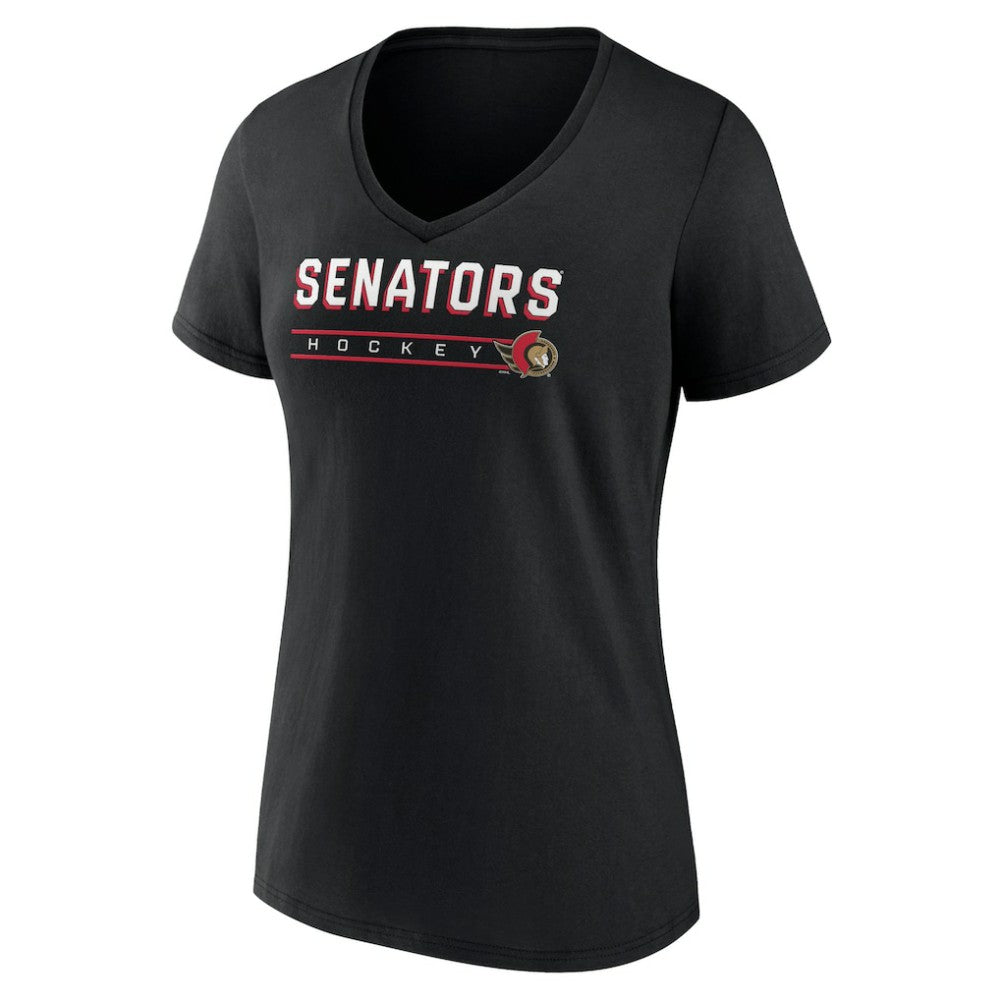 NHL Black Ottawa Senators Women's Primary Play V-Neck T-Shirt