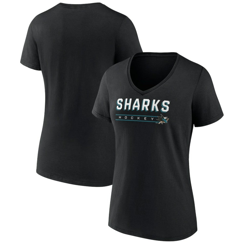 NHL Black San Jose Sharks Women's Primary Play V-Neck T-Shirt
