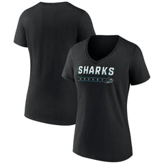NHL Black San Jose Sharks Women's Primary Play V-Neck T-Shirt