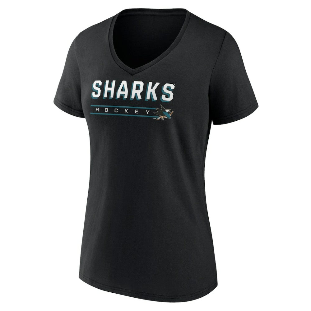 NHL Black San Jose Sharks Women's Primary Play V-Neck T-Shirt