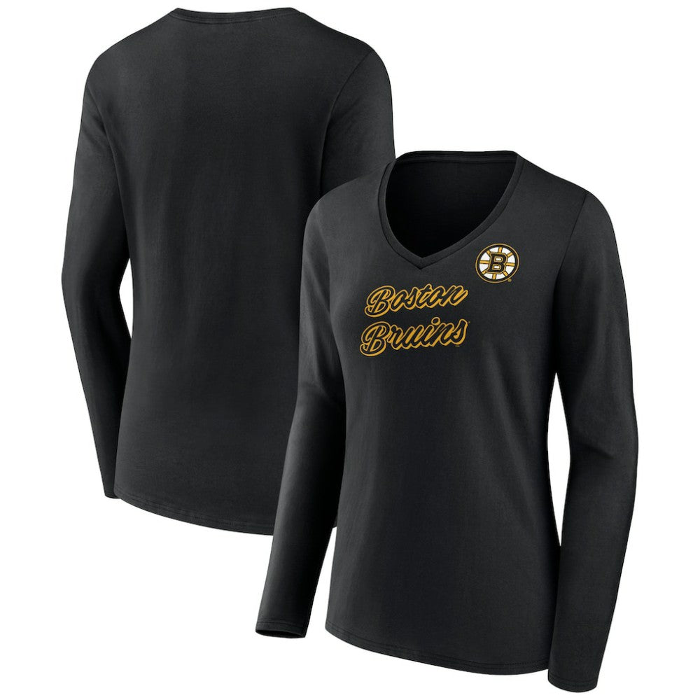 NHL Black Boston Bruins Women's Forge Long Sleeve V-Neck T-Shirt