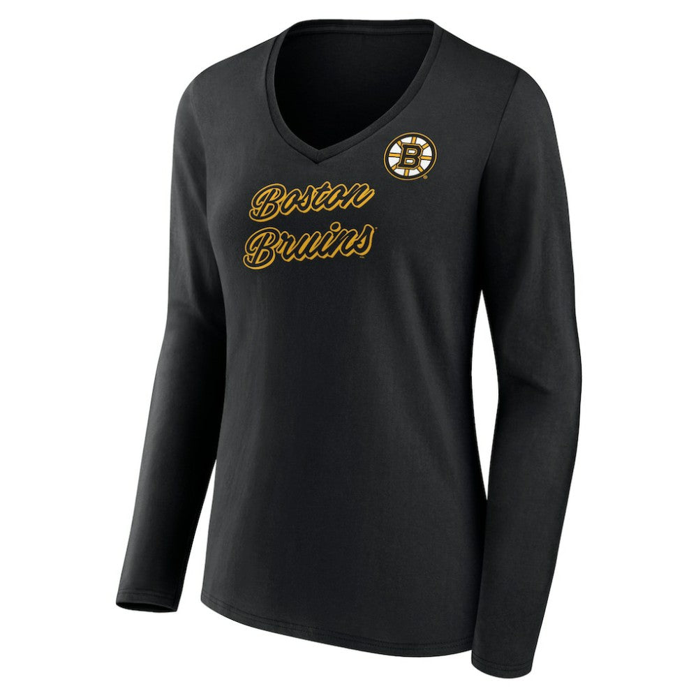 NHL Black Boston Bruins Women's Forge Long Sleeve V-Neck T-Shirt