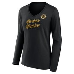 NHL Black Boston Bruins Women's Forge Long Sleeve V-Neck T-Shirt