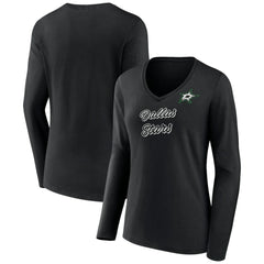 NHL Black Dallas Stars Women's Forge Long Sleeve V-Neck T-Shirt