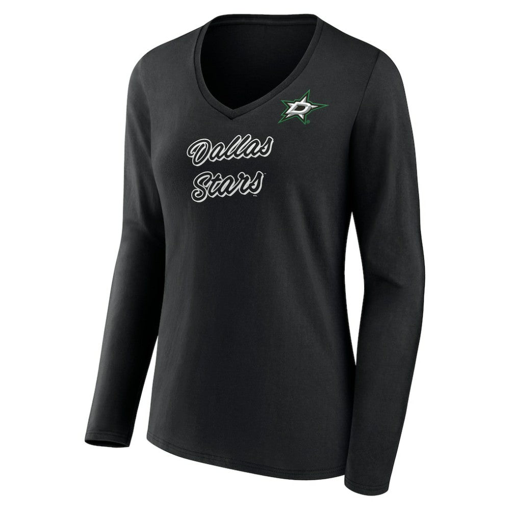 NHL Black Dallas Stars Women's Forge Long Sleeve V-Neck T-Shirt