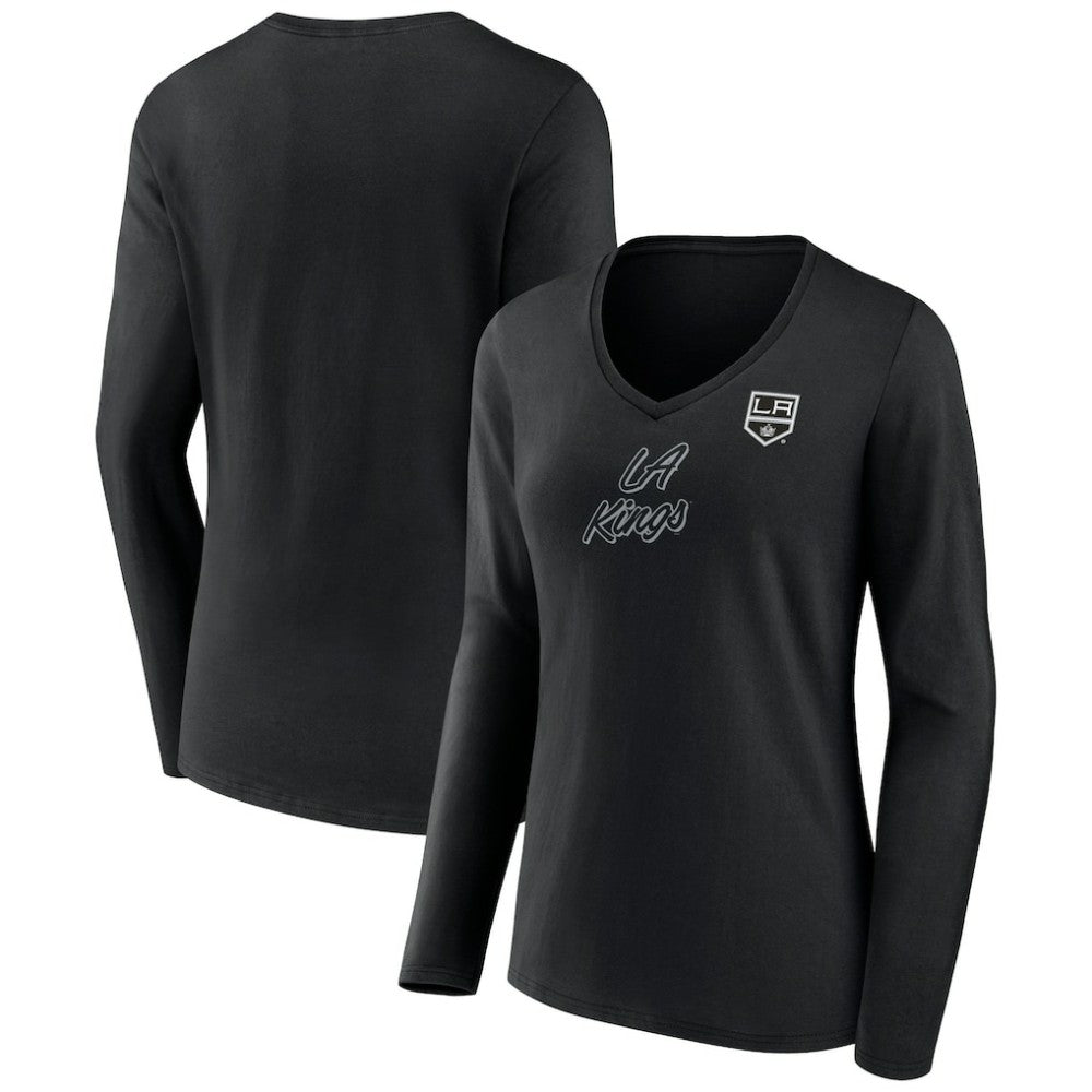NHL Black Los Angeles Kings Women's Forge Long Sleeve V-Neck T-Shirt