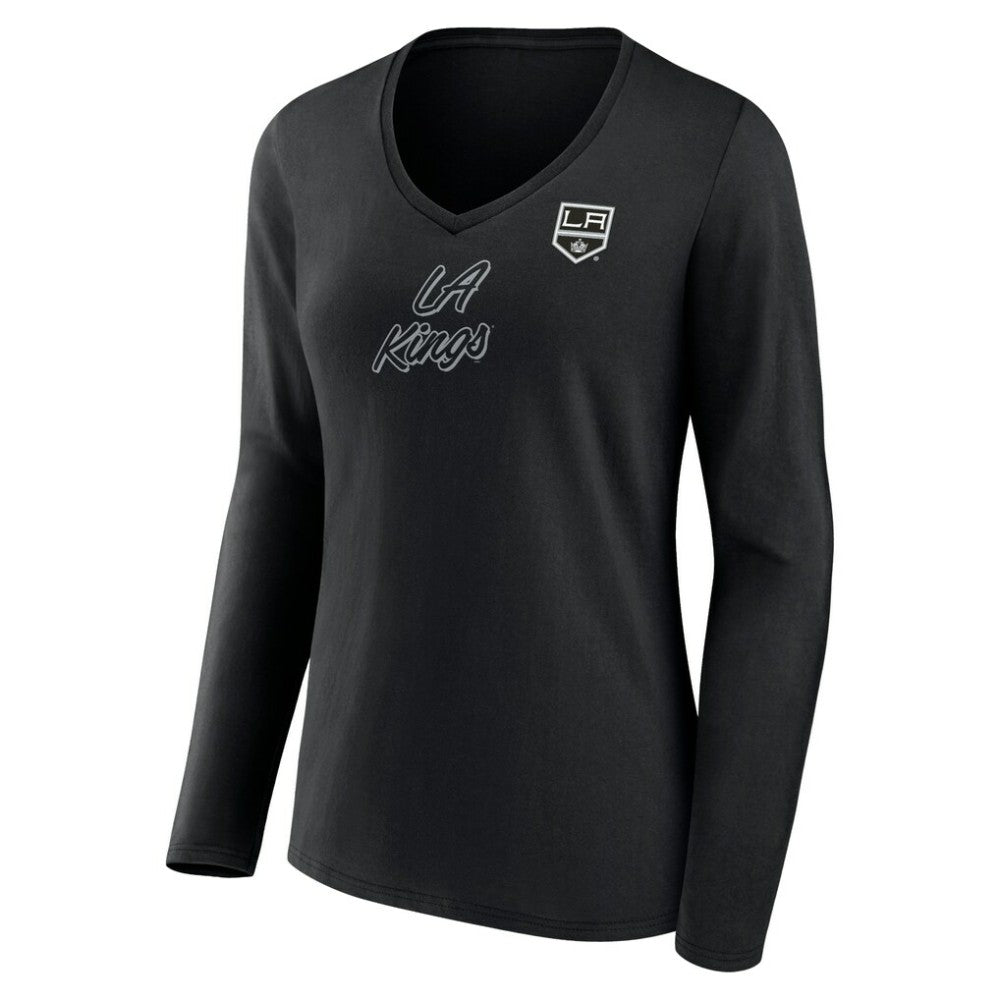 NHL Black Los Angeles Kings Women's Forge Long Sleeve V-Neck T-Shirt