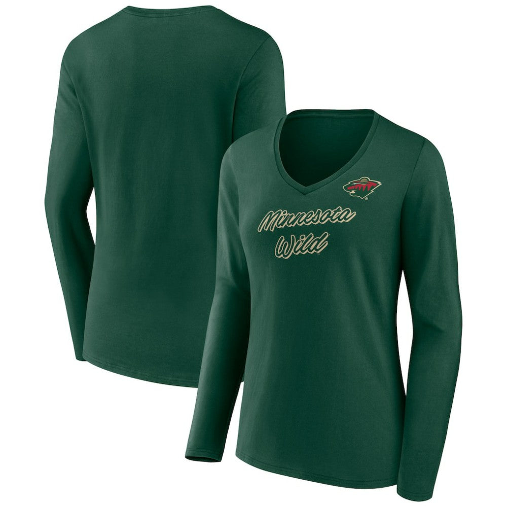 NHL Green Minnesota Wild Women's Forge Long Sleeve V-Neck T-Shirt