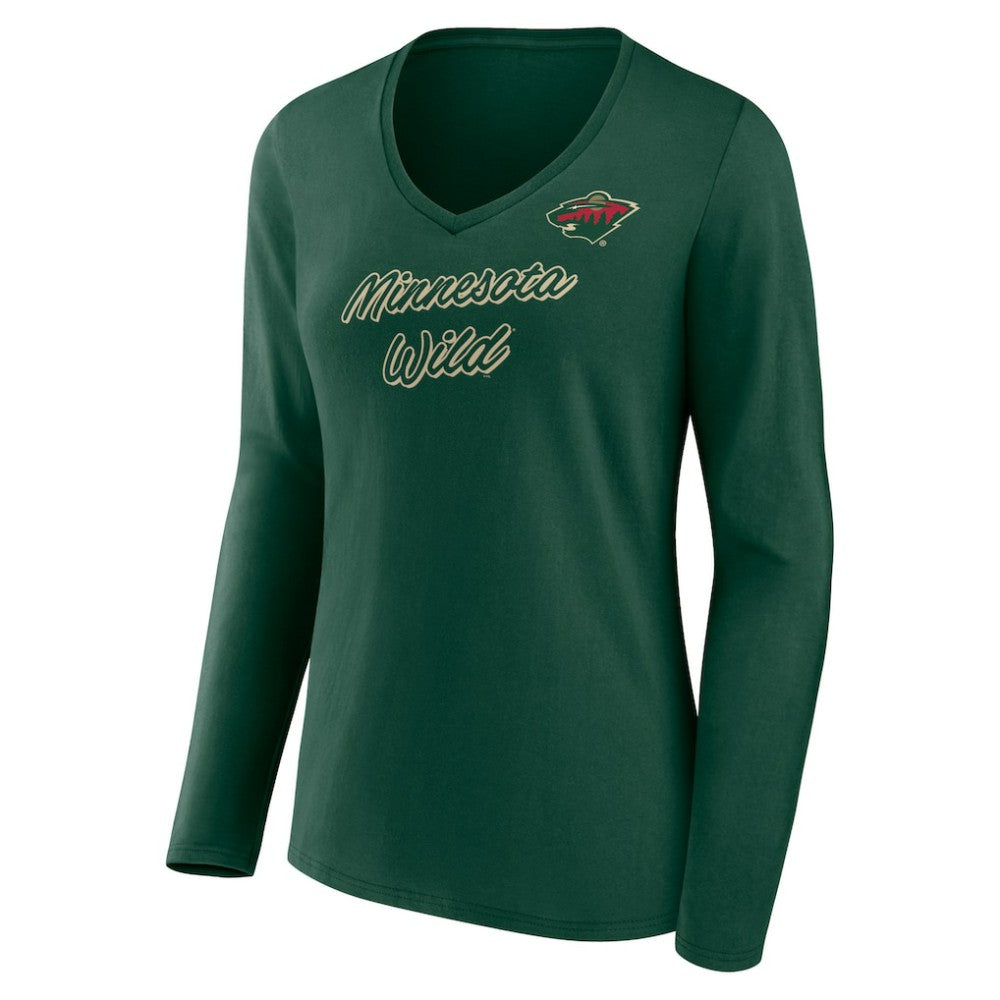 NHL Green Minnesota Wild Women's Forge Long Sleeve V-Neck T-Shirt