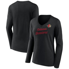 NHL Black Ottawa Senators Women's Forge Long Sleeve V-Neck T-Shirt
