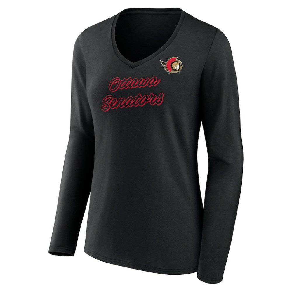 NHL Black Ottawa Senators Women's Forge Long Sleeve V-Neck T-Shirt