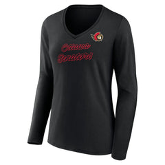NHL Black Ottawa Senators Women's Forge Long Sleeve V-Neck T-Shirt