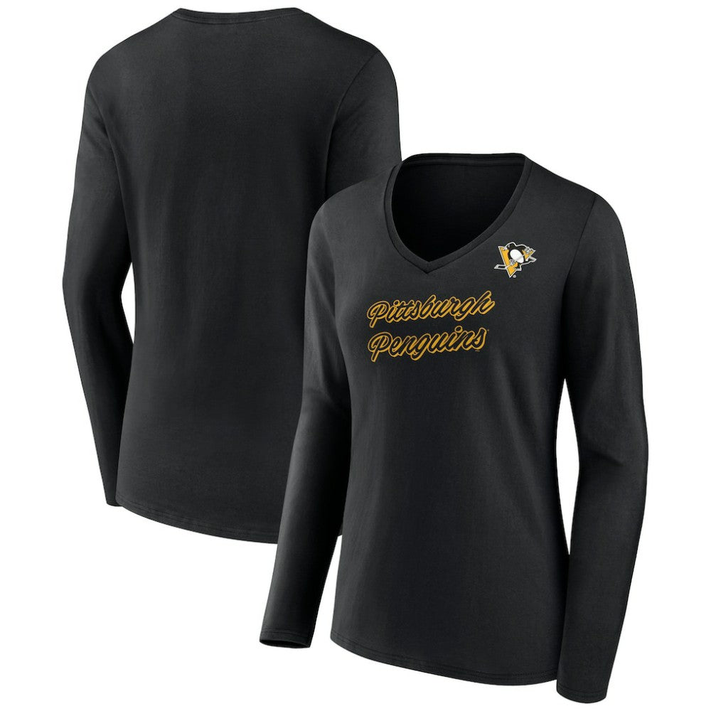 NHL Black Pittsburgh Penguins Women's Forge Long Sleeve V-Neck T-Shirt