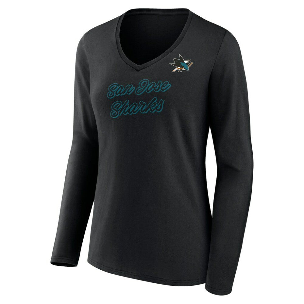 NHL Black San Jose Sharks Women's Forge Long Sleeve V-Neck T-Shirt